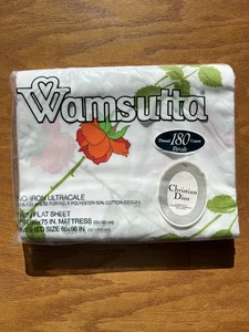 Vintage Wamsutta x Christian Dior / The Dior Rose in Red / Twin Flat Sheet New - Picture 1 of 7