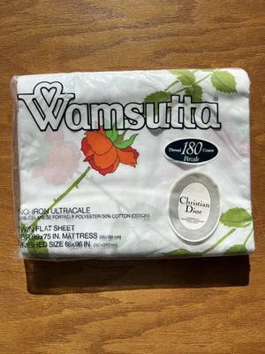 Vintage Wamsutta x Christian Dior / The Dior Rose in Red / Twin Flat Sheet New  - Image 1 of 4