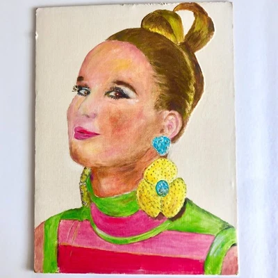 1960s MCM Original~MOD GLAMOUR WOMAN PAINTING OOAK~9x12 Canvas Panel Barbie Girl - Image 1 of 4