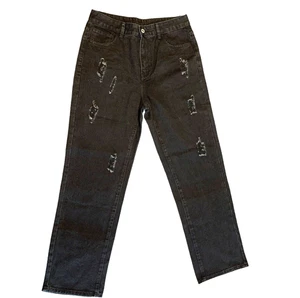 Shein Women's High Waist Black Jeans Size Large Distressed Straight Leg NWOT - Picture 1 of 8