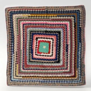 Vintage Handmade Crochet Afghan Blanket Multicolor Throw 45x45” Granny Squares - Picture 1 of 11