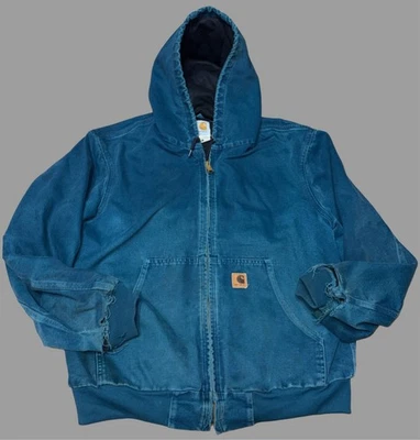 Chaqueta con Capucha Carhartt J25 DTL De Colección Rara Verde Azulado Oscuro Talla L Ropa de Trabajo Envejecida Foto 1 de 4