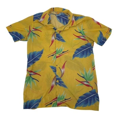 Vintage Boys Hawaiian shirt West Express yellow floral Made in USA 80s Kids L - Image 1 of 4