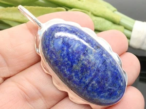 GJ69 GW LAPIS XXL OVAL BLAU EDELSTEIN ANHÄNGER +*TOP* +KETTE / LEDER! SILBER - Bild 1 von 3