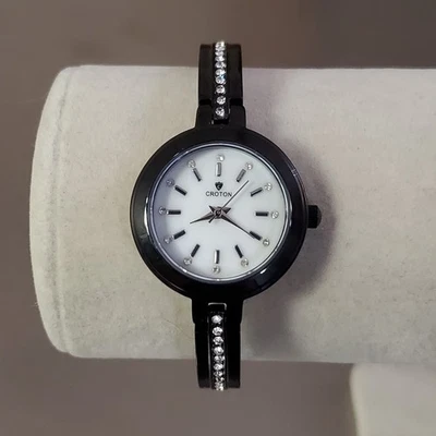 Reloj CROTON Mujer Negro Vintage Analógico Gemado Resistente al Agua 7.25 pulgadas 26 mm Foto 1 de 4