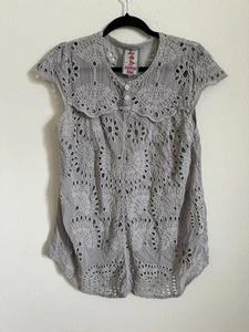 Johnny Was Tanktop grau Lochstickerei transparent Größe XS - Bild 1 von 5