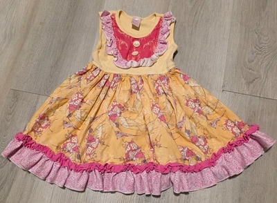 Vestido Giggle Moon Niñas Talla 4 Rosa y Amarillo Sin Mangas con Flecos y Botón Foto 1 de 4