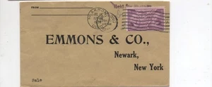 United States cover Newark NY to Akron OH with Held for Postage purple handstamp - Picture 1 of 2
