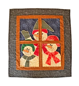 Pupazzo di neve vintage trapuntato Natale da appendere a parete 27x30 pinguini fatto a mano decorazione natalizia - Foto 1 di 11