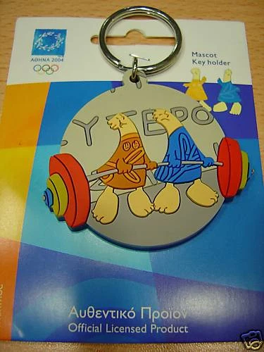 ATHENS 2004 OLYMPIC PLASTIC KEYCHAINS KEY HOLDER - WEIGHTLIFTING - Image 1 of 1