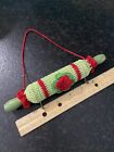 Vtg Crochet Covered Toy 7.5” Rolling Pin Green Handles Farmhouse Cottagecore