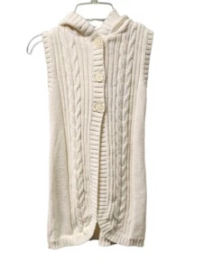 Crazy 8 Girls 7/8 Ivory Sleeveless Hooded Cable Knit Long Sweater New 0708 - Picture 1 of 5