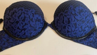 Victoria's Secret Very Sexy Scandalous Faux Leather Push-Up Bra Black Blue 34B - Image 1 of 4