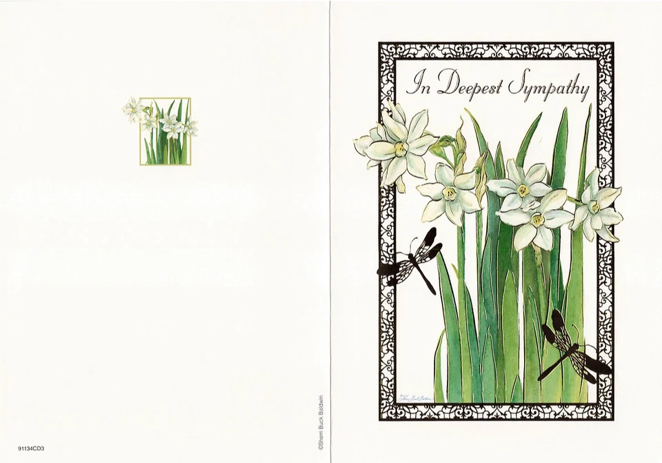 In Deepest Sympathy Flowers and Dragon Printed Greeting Card With Envelope - Image 1 of 2