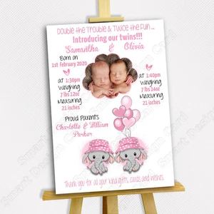 Personalised Boy Girl Twins Photo Announcement Cards | New Baby Thank You Cards - Picture 1 of 13