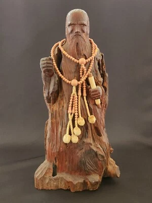 Estatuillas japonesas talladas a mano de madera dios sacerdote antiguo adorno altura: 33 cm Foto 1 de 4