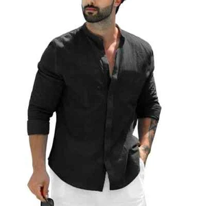 Camisas de playa para hombre Camisa de verano Hombres Prendas para el torso con pechos Hombre Cuello alto Algodón - Imagen 1 de 11
