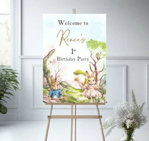 Personalisiertes Willkommensschild Zwillingshase Geburtstag, A3 Poster, Banner, Hintergrund, - Bild 1 von 2