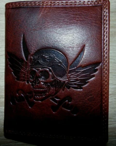 Herren Geldbörse Portmonee Voll Leder Totenkopf  Motiv RFID Blocker Biker Rocker - Bild 1 von 11