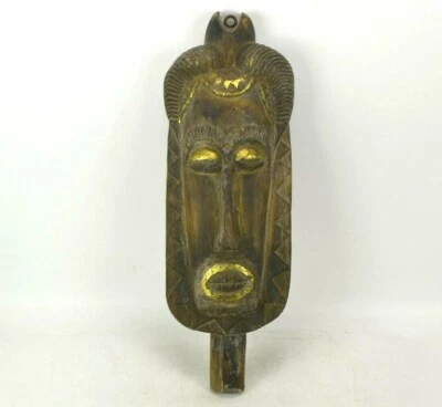 Máscara tribal arte popular madera tallada envejecida envejecida colgante de pared 20" de alto Indonesia Foto 1 de 4