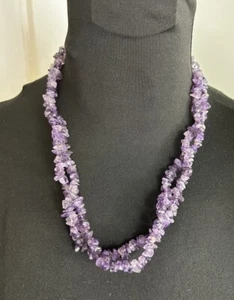 Vintage Amethyst Free Form DEEP Purple 2 Strand Sterling Silver Clasp Necklace - Picture 1 of 6