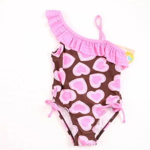 ARIZONA  JEAN CO GIRLS PINK, BROWN, WHITE SWIMSUIT WITH HEARTS SIZE 4 NWT UPF50 - Picture 1 of 2
