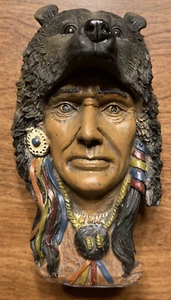 Vintage Native American Wearing Bear Head Resin Figurine Statue 4 7/8” C26 - Picture 1 of 14