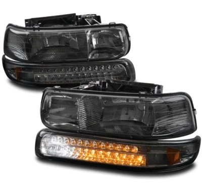 For 99-02 Chevy Silverado/00-06 Suburban Tahoe Headlights+LED Bumper Lamp Smoke - Image 1 of 4