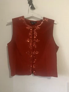 Vintage Y2K Due Per Due orange rot bestickt Pailletten Weste ärmellose Bluse 10 - Bild 1 von 9