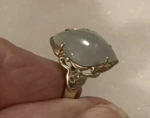 14K Yellow Gold Green Jade Jadeite Hong Kong Ring Chinese Sz 6.5 Money Luck Coin - Bild 1 von 9