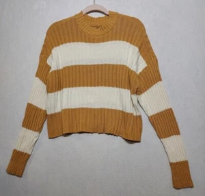 American Eagle Women’s Sweater Sz M Short Mustard Colorblock Sexy Chunky Knit  - Picture 1 of 17