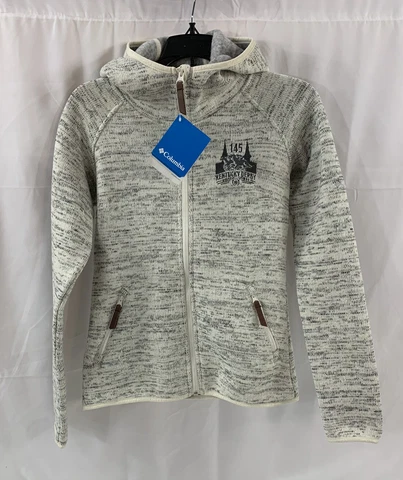 Kentucky Derby Jacket Womens XS Fleece Columbia 145 Gray Ivory Hoodie Zip Tweed Cover