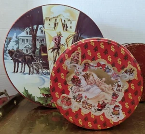 Vintage Weihnachten Urlaub Keksdosen Obst Kuchen Blech Mid Century Designs Set (2) - Bild 1 von 11