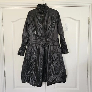 FRANSTYLE Lagenlook Unusual Black Raincoat Mac Trench Coat Statement Fit UK12-14 - Picture 1 of 19