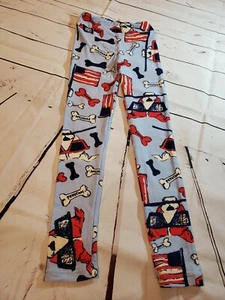 LuLaRoe Americana Leggings Kids L/XL Light Blue Dogs Flags Pitbull Pit Bones ๐ฑ - Picture 1 of 8
