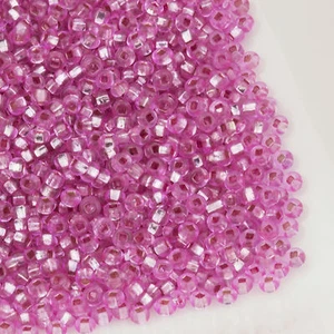 Vintage Czech Seed Beads Round 11/0 Silver Lined Pink 20g 10644019 - Picture 1 of 3