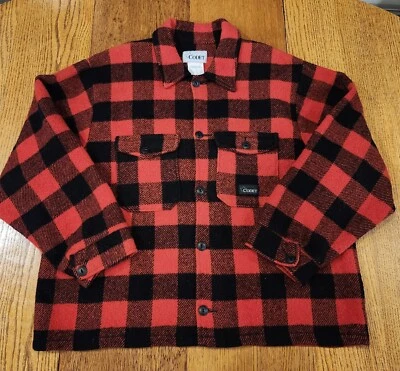 VTG 70's Codet Red BUFFALO PLAID Heavy Flannel Wool Blend Shirt Jacket Size XL - Image 1 of 4