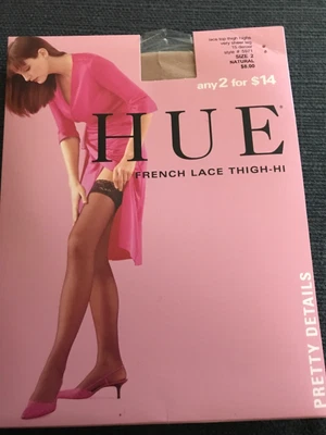 NEW HUE French Lace Very Sheer Thigh Highs Stockings Size 2 Natural 5971 - Image 1 of 2