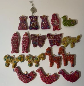 Handmade Clay Animal Ornaments Lot (17) With Beads & Mirrors Owls Fish Horses - Picture 1 of 2