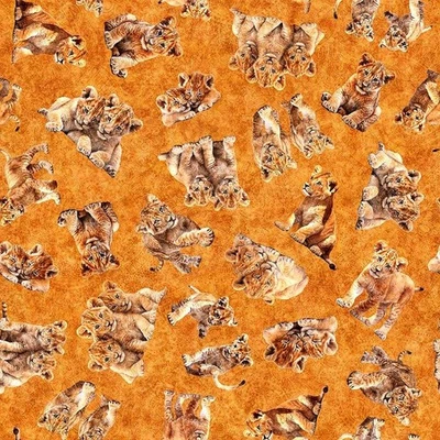 Tesoros acolchados - Rugido del orgullo - Lanzamiento de cachorros de león - Dorado, tela por comprar Foto 1 de 4