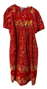 Vintage Only Necessities Medium Size 16 House Dress Red Orange Floral - Picture 1 of 5