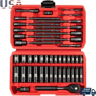 44PCS 1/4 Drive Impact Socket Set Metric Magnetic Nut Drivers Tools Kit New - Image 1 of 4