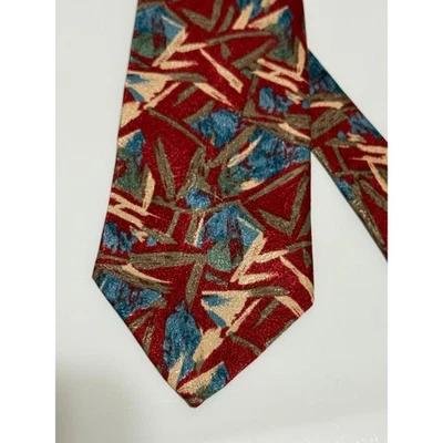 Corbata de seda vintage Arthur Barry años 90 para hombre - corbata - rojo azul abstracto floral Foto 1 de 4
