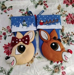 Calze di Natale vintage Enesco Rudolph Co. Rudolph & Clarissa 2D 16 pollici - Foto 1 di 10
