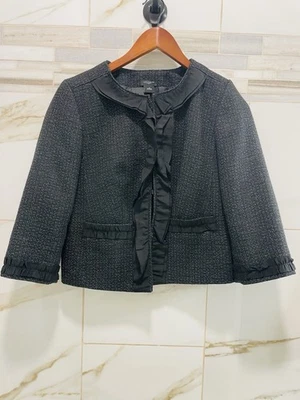 Ann Taylor Tweed Blazer Jacket Womens 4 Career Office Open Front Black White - Image 1 of 4
