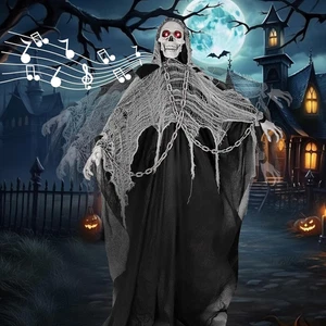 Scheletro Halloween a grandezza naturale attivato dal suono fantasma braccia regolabili illumina occhi - Foto 1 di 7