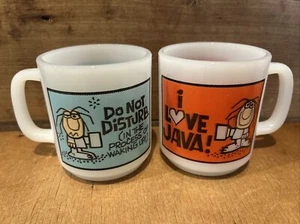 2 Vintage Glasbake Coffee Mugs Cartoon Character I LOVE JAVA & DO NOT DISTURB - Picture 1 of 4