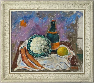Vintage c.1950 Original Oil on Masonite Panel Painting Still Life Signed Wexler - Picture 1 of 4