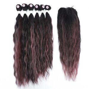 Synthetic Hair Bundle With Closure Middle Part Ombre Color Hair Extensions Weave