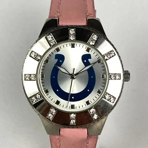 Gametime Indianapolis Colts Watch Women 36mm NFL Silver Tone Bling Pink Leather - Picture 1 of 18